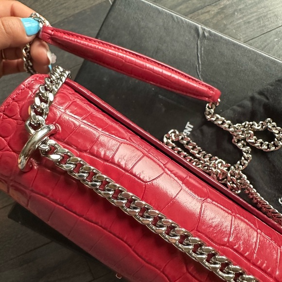 Saint Laurent YSL Crocodile Leather Sunset Shoulder Bag w/ a Strap (Pink/Silver) - Picture 5 of 13